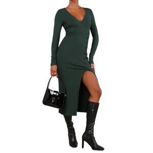Lulus Trendsetting Desire Green Ribbed Jersey Knit Lace-up Size M NWT